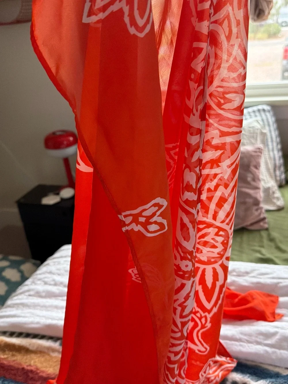 Bright Orange Scarf with White Floral Print